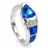 Anillo de Topacio Azul y Ópalo Australiano en Plata