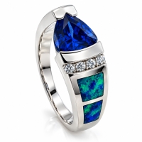 Anillo de Tanzanita y Ópalo Australiano en Plata