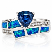 Anillo de Plata Fina .925 con Alejandrita y Opalo Azul