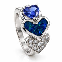 Anillo de Opalo y Tanzanita en Corte Corazón