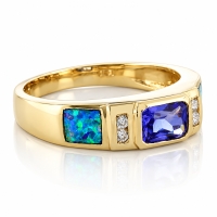 Anillo de Opalo Australiano con Tanzanita en Oro 14k