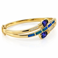 Brazalete de Plata .925 con Baño de Oro 14K, Tanzanita y Opalo Australiano