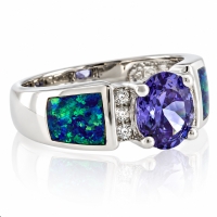 Anillo de Plata Fina de Ley con Tanzanita y Opalo Australiano