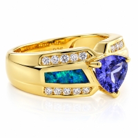 Anillo de Tanzanita y Ópalo en Plata con Baño de Oro
