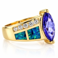 Anillo con Chapa de Oro, Opalo y Tanzanita