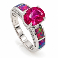 Anillo de Plata con Opalo y Zafiro Rosa