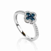 Anillo de Oro Blanco Solido de 14K con Diamantes Azules