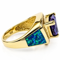 Anillo de Plata con Baño de Oro, Tanzanita y Opalo Azul
