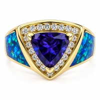 Anillo de Plata con Baño de Oro, Tanzanita y Opalo Azul