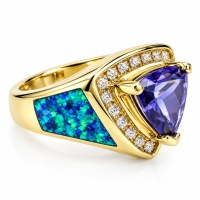 Anillo de Plata con Baño de Oro, Tanzanita y Opalo Azul