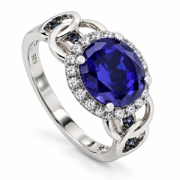 Hermoso Anillo de Plata con Piedra Preciosa de Tanzanita Redondo