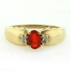 14k Solid Yellow Gold Mexican Fire Opal Diamond Ring