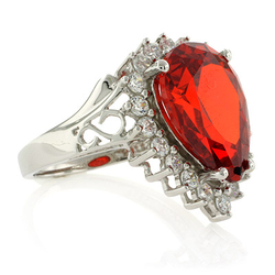 Pear Cut Mexican Fire Opal Silver Ring