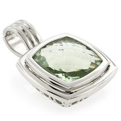 Cushion Cut Sterling Silver Green Amethyst Pendant