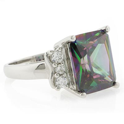 Emerald Cut Mystic Fire Topaz Ring