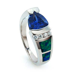 Amazing Green Australian Opal and Tanzanite Silver Ring