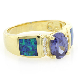 Anillo de Tanzanita y Opalo en Plata con Chapa de Oro