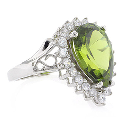 Pear Cut Peridot and Simulated Diamonds Sterling Silver Ring