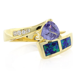 Trillion Cut Tanzanite with Opal Sterling Silver Ring