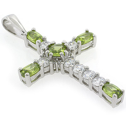 Sterling Silver Cross Peridot Brilliant Pendant