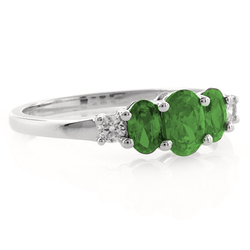 3 Oval Cut Emerald Sterling Silver Ring