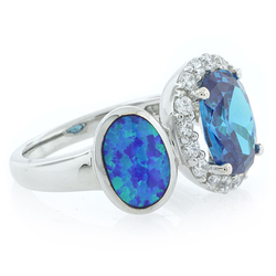 Anillo de Topacio Azul y Opalo en Plata