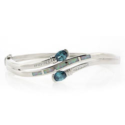 Double Alexandrite and White Opal Silver Bangle