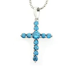 Dije de Cruz con Topacio Azul en Plata Fina .925