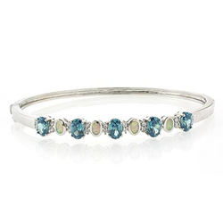 White Australian Opal and Alexandrite Silver Bangle