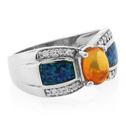 Mexican Genuine Fire Opal Silver Ring