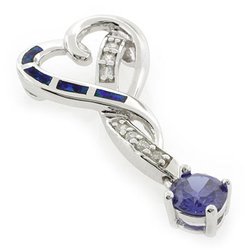 Opal and Tanzanite Heart Silver Pendant