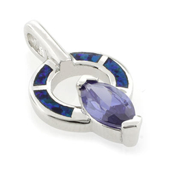 Opal and Tanzanite Disc Silver Pendant