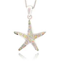 White Australian Opal Sea Star Fish Silver Pendant