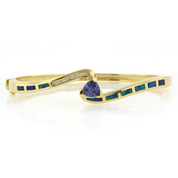 Blue Opal and Tanzanite Bangle in 925 Sterling Silver