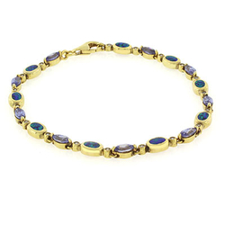 Pulsera de Plata .925 con Baño de Oro 14K, Tanzanita y Opalo Azul