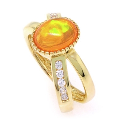 Anillo de Ópalo de Fuego en Plata con Chapa de Oro