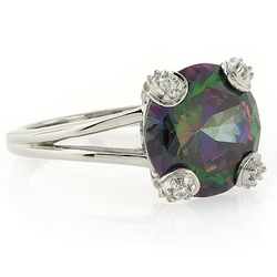 Round Cut Silver Ring with Mystic Topaz
