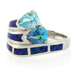 Anillo de Topacio Azul y Ópalo Australiano en Plata .925