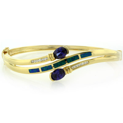 Opal and Tanzanite Gold Plated Sterling Silver Bangle