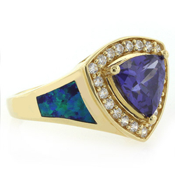 Blue Opal Ring with Tanzanite in 14k Gold Plated Silver