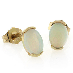 Natural Mined White Opal Studs in 14k Yellow Gold