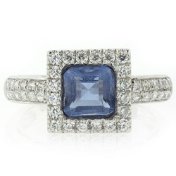 Square Cut Alexandrite Micro Pave Setting Silver Ring