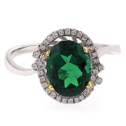 Beautiful Oval Cut Emerald Gold Prong Silver Ring