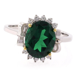 Beautiful Oval Cut Emerald Gold Prong Silver Ring