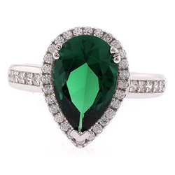 Pear Cut High Quality Emerald Silver Ring