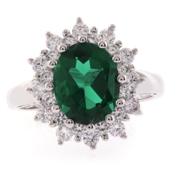 Oval Cut Emerald Sterling Silver Ring