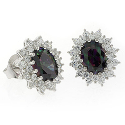 Princess Settings Mystic Topaz Costume Silver Earrings