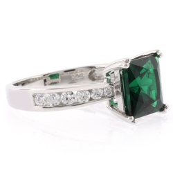 Emerald Silver Ring Square Cut Stone