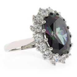 Big Oval Cut Mystic Topaz Princess Style Silver Ring