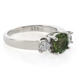 Round Cut Tourmaline Gemstone Silver Engagement Ring